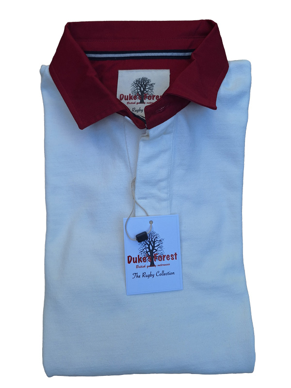 Rugby Shirt Duke's Forest Plain White With Red Collar - Image 4