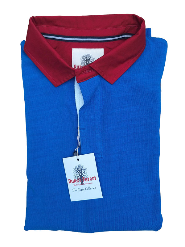 Rugby Shirt Duke's Forest Plain Blue With Red Collar - Image 4