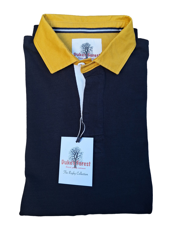 Rugby Shirt Duke's Forest Plain Black With Yellow Collar - Image 4