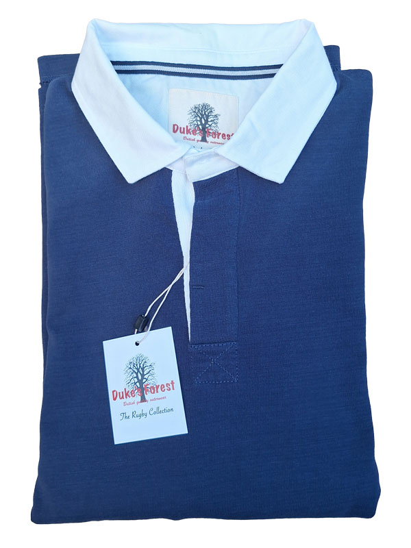 Rugby Shirt Duke's Forest Plain Navy With White Collar - Image 4