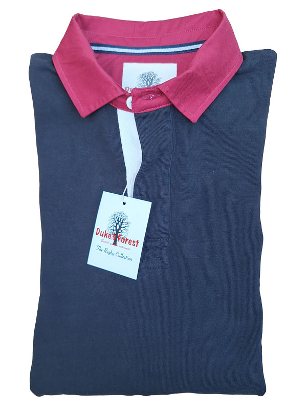 Rugby Shirt Duke's Forest Plain Black With Red Collar - Image 4