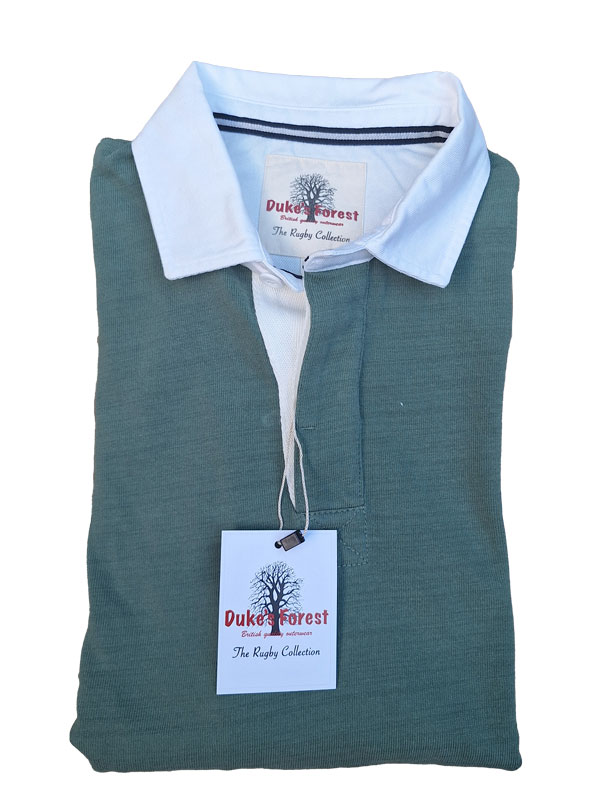 Rugby Shirt Duke's Forest Plain Green With White Collar - Image 4