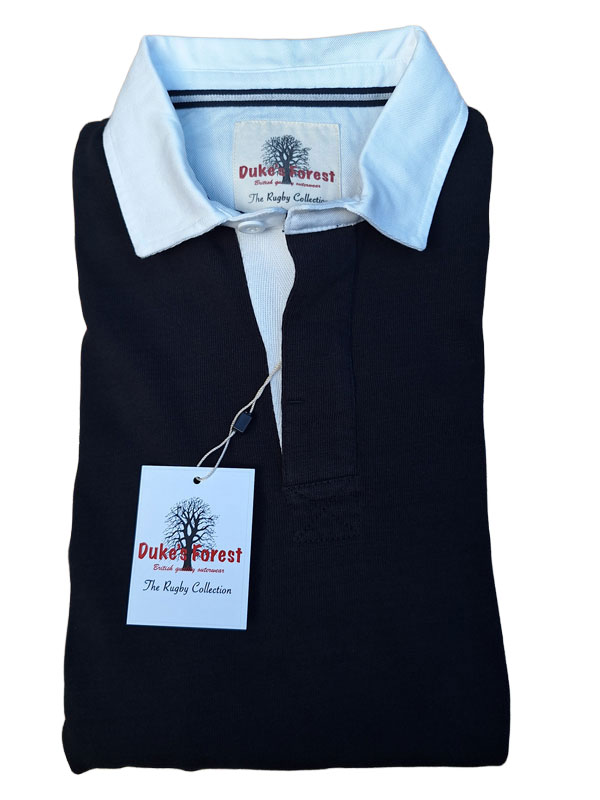 Rugby Shirt Duke's Forest Plain Black With White Collar - Image 4